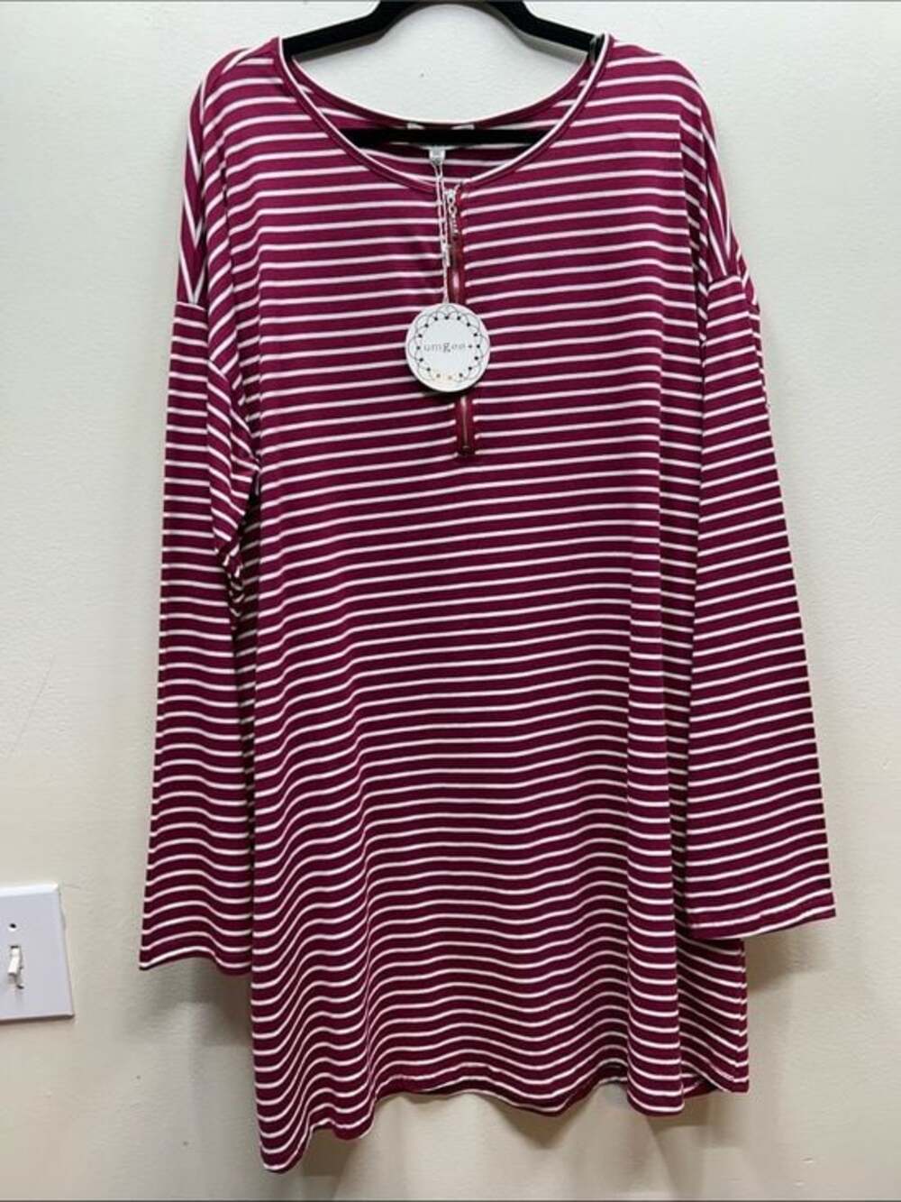 NWT Umgee Burgundy and White Striped Long Sleeve Tunic